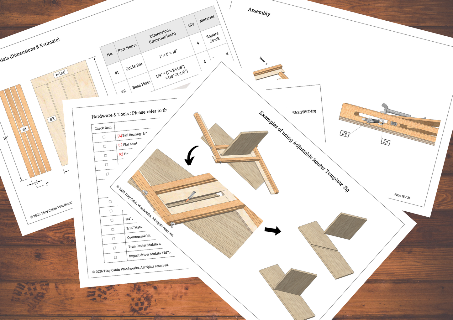 Baupläne für verstellbare Oberfräsen-Schablone - Metrisch & Imperial Paket (21-seitiger Premium-3D-Plan)