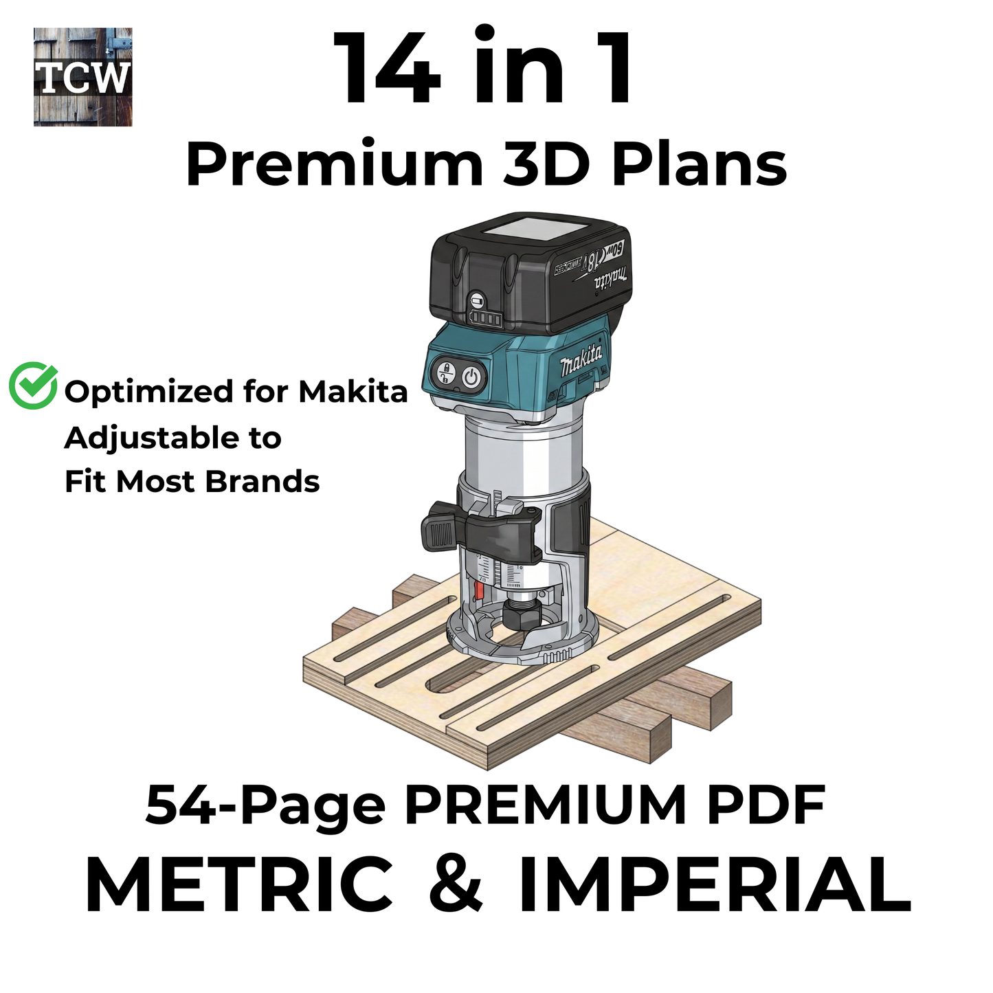 14-in-1 Multi-Function Trim Router Base & Guide System (54-Page Premium 3D Plans / Metric & Imperial)