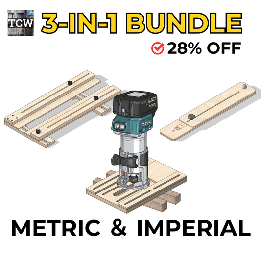 3-in-1 Router Jig Bundle, 14-in-1 Multi Function Base, Adjustable Dado and Circle Cutting Jigs, Metric and Imperial Woodworking Plans