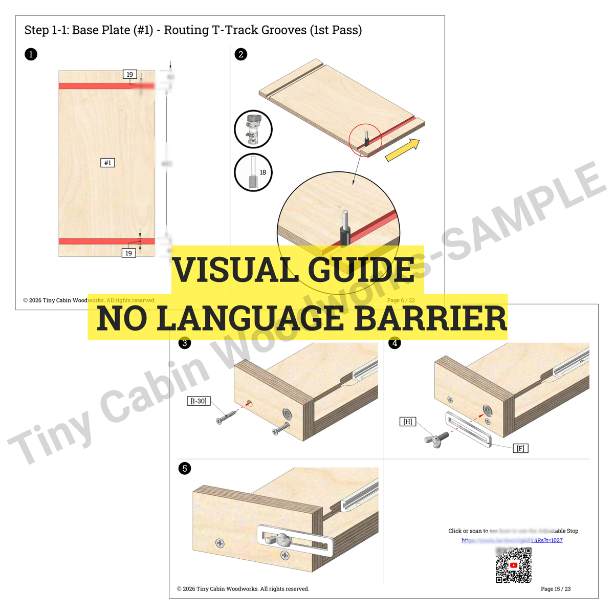2-in-1 Taper & Straight Line Ripping Jig Plans for DeWalt DWE7485 & Compact Saws-3D PDF (Metric & Imperial)