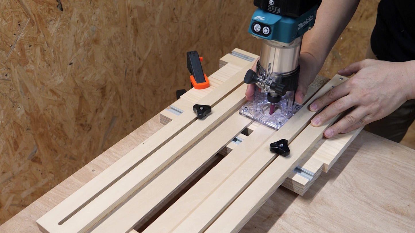 トリマー用「可変式」溝加工治具の作り方 （ミリ＆インチ表記 / 詳細なPDFガイド）