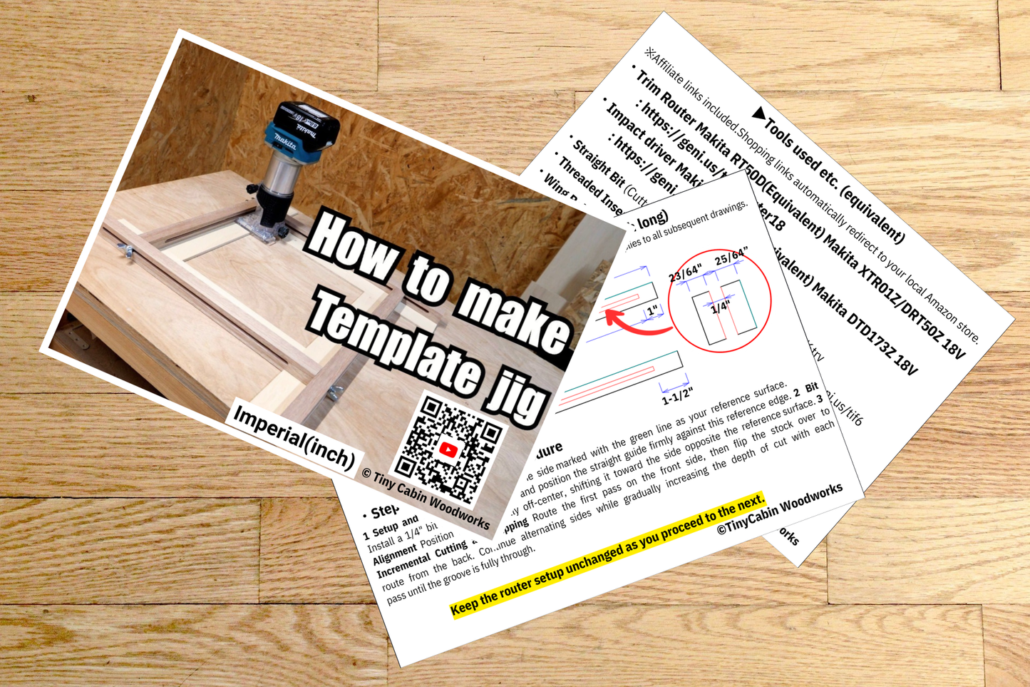 可動式トリマーテンプレート治具 製作図面（ミリ・インチ PDFプラン）
