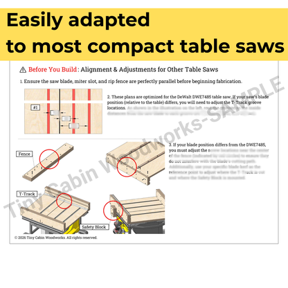 Cross-Cut Sled Plans for DeWalt DWE7485 ＆ Compact Table Saws - 3D PDF (Metric & Imperial Bundle)