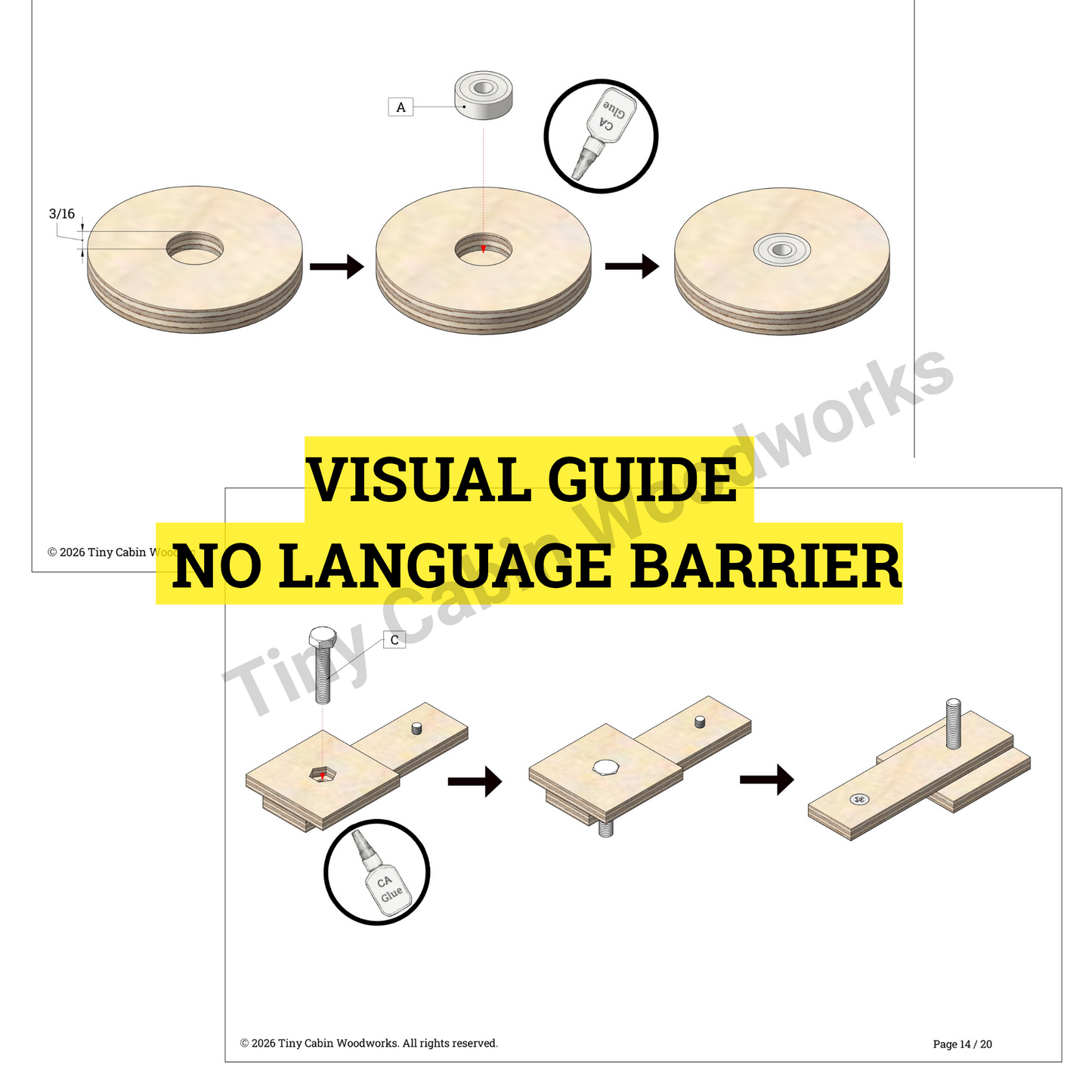 Trim Router Circle Cutting Jig Plans-No Center Hole-Metric & Imperial Bundle (20-Page 3D PDF Guide)