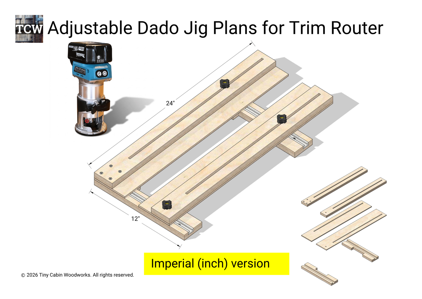Adjustable Dado Jig Plans - Metric & Imperial Bundle (25-Page PDF Premium Edition)