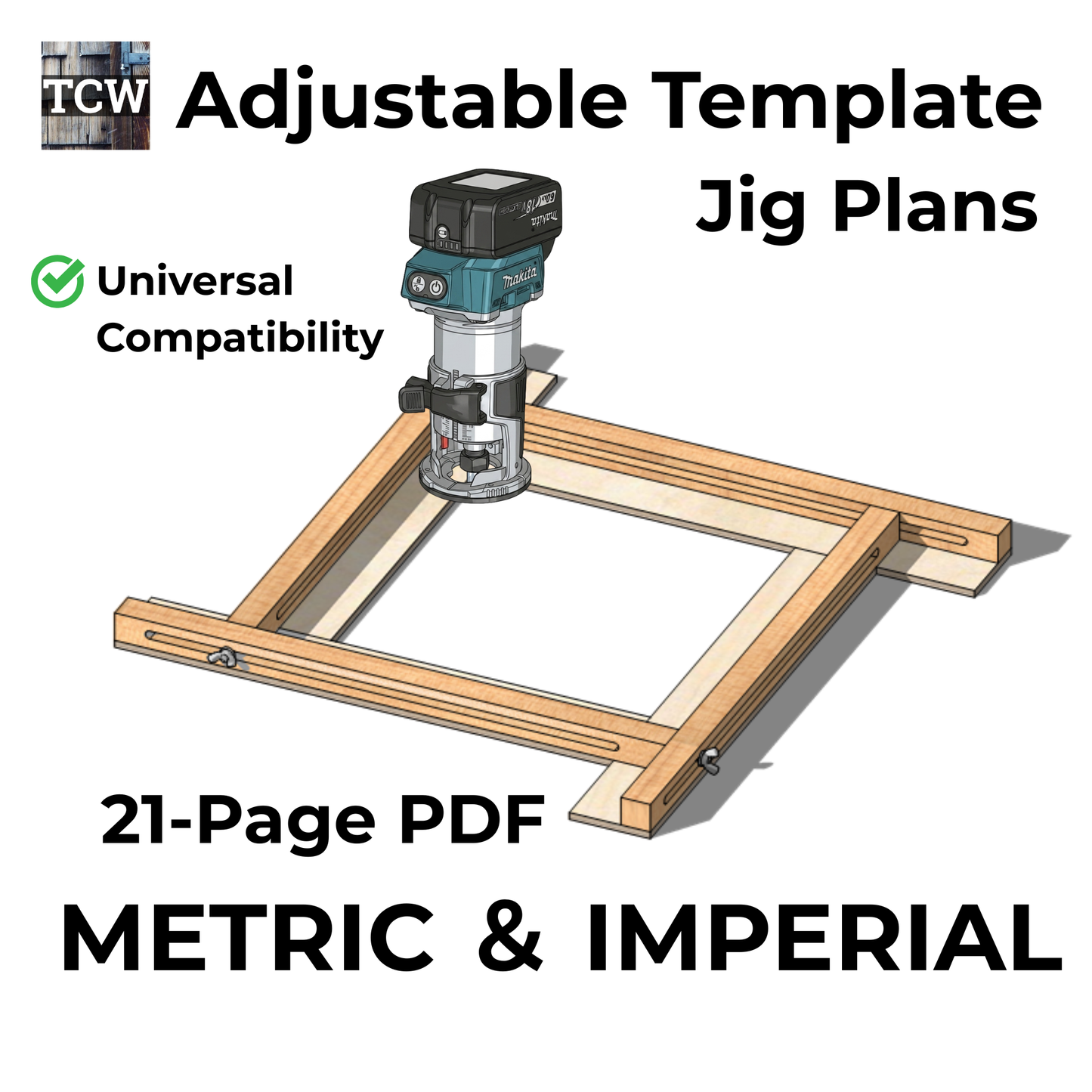 Baupläne für verstellbare Oberfräsen-Schablone - Metrisch & Imperial Paket (21-seitiger Premium-3D-Plan)