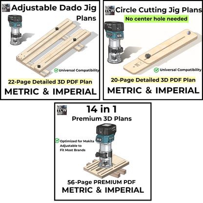 3-in-1 Router Jig Plans Bundle, 14-in-1 Multi Function Base, Adjustable Dado ＆ Circle Cutting (Metric ＆ Imperial included)