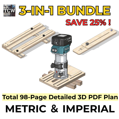 3-in-1 Router Jig Plans Bundle, 14-in-1 Multi Function Base, Adjustable Dado ＆ Circle Cutting (Metric ＆ Imperial included)