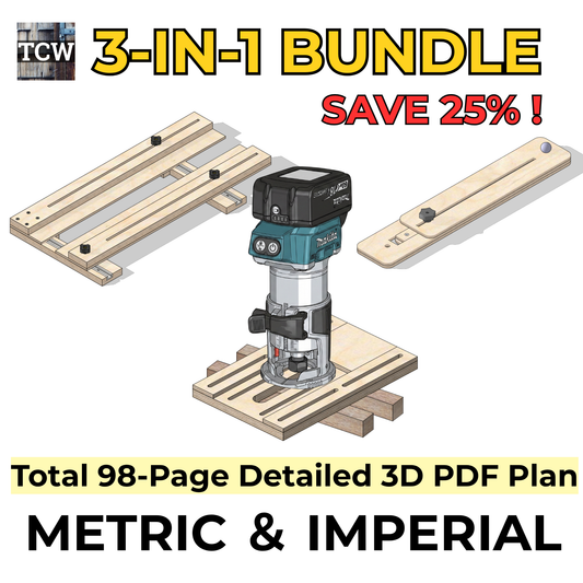 3-in-1 Router Jig Plans Bundle, 14-in-1 Multi Function Base, Adjustable Dado ＆ Circle Cutting (Metric ＆ Imperial included)