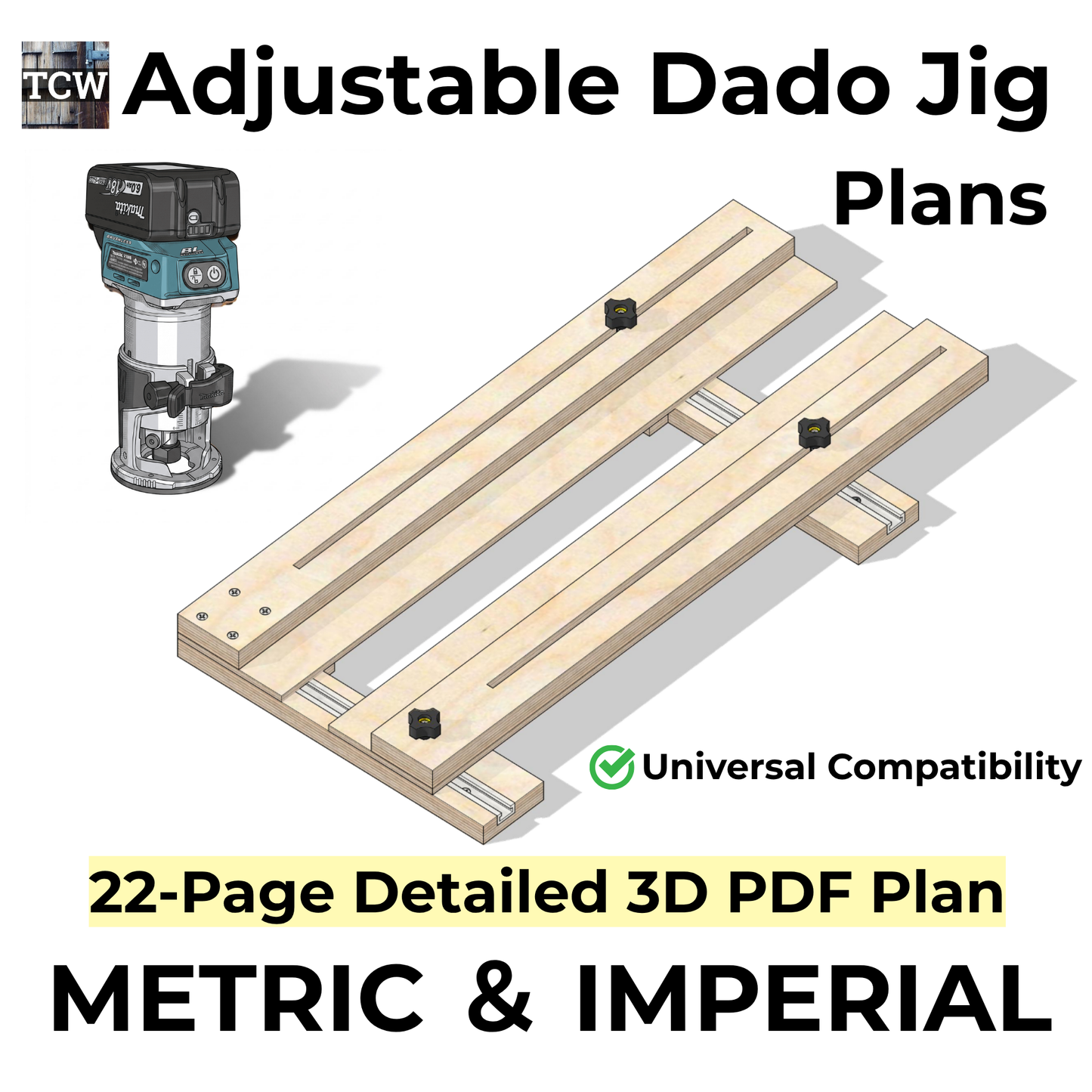 Adjustable Dado Jig Plans - Metric & Imperial Bundle (22-Page 3D PDF Guide)