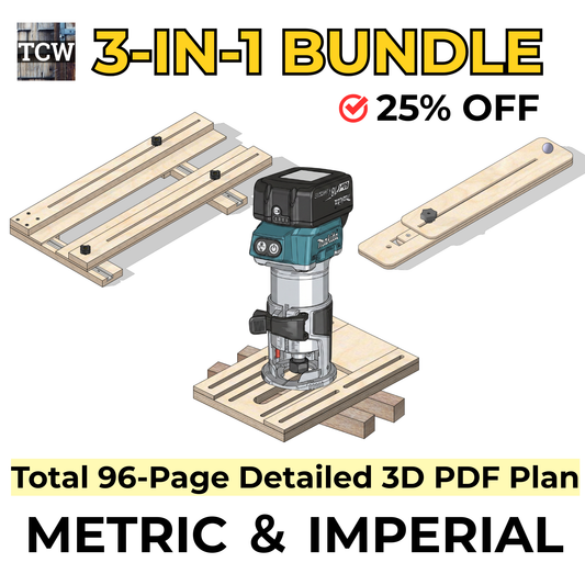 3-in-1 Router Jig Bundle, 14-in-1 Multi Function Base, Adjustable Dado and Circle Cutting Jigs, Metric and Imperial Woodworking Plans